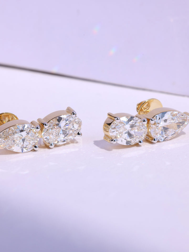 Pear & Oval Cut Moissanite Stud Party Wear Earrings