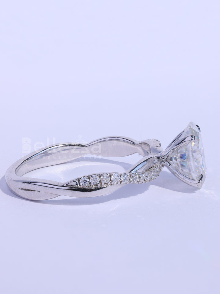 1.0CT Oval Cut Twisted Pave Setting Moissanite Engagement Ring