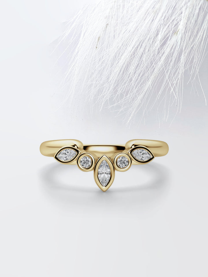 Round & Marquise Cut Curved Diamond Wedding Band For Women