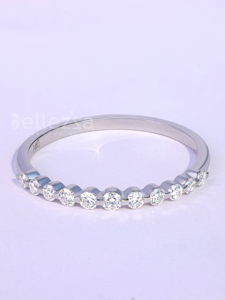 Round Cut Half Eternity Moissanite Wedding Band For Her