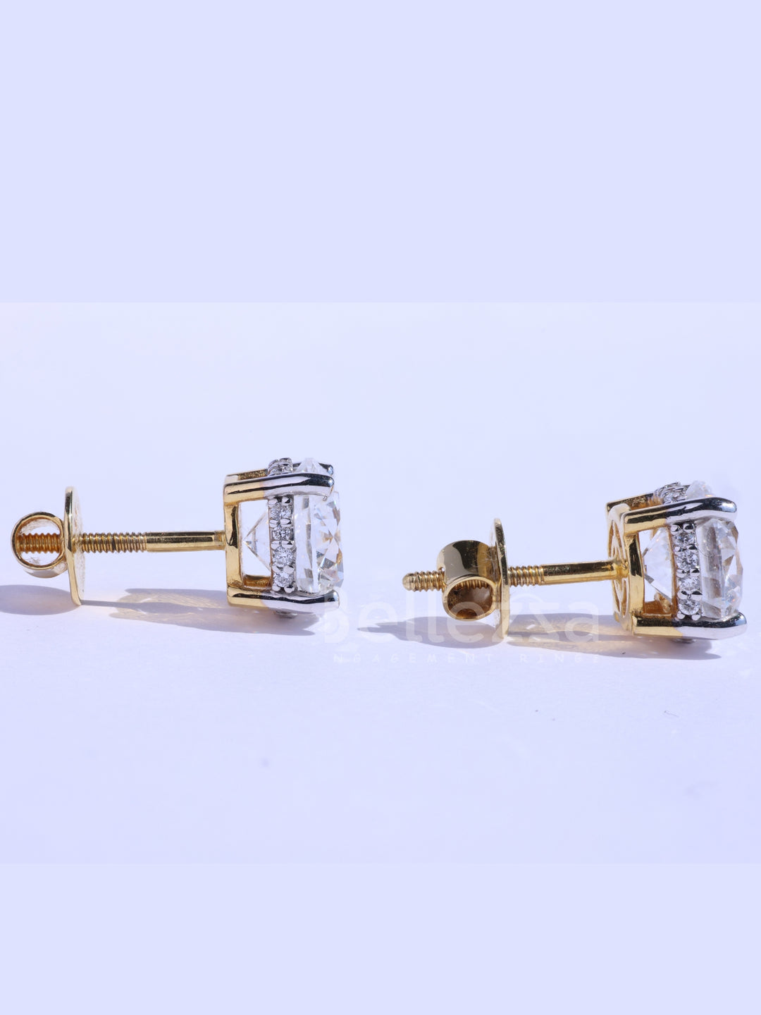 Round Cut Diamond Hidden Halo Moissanite Stud Earrings