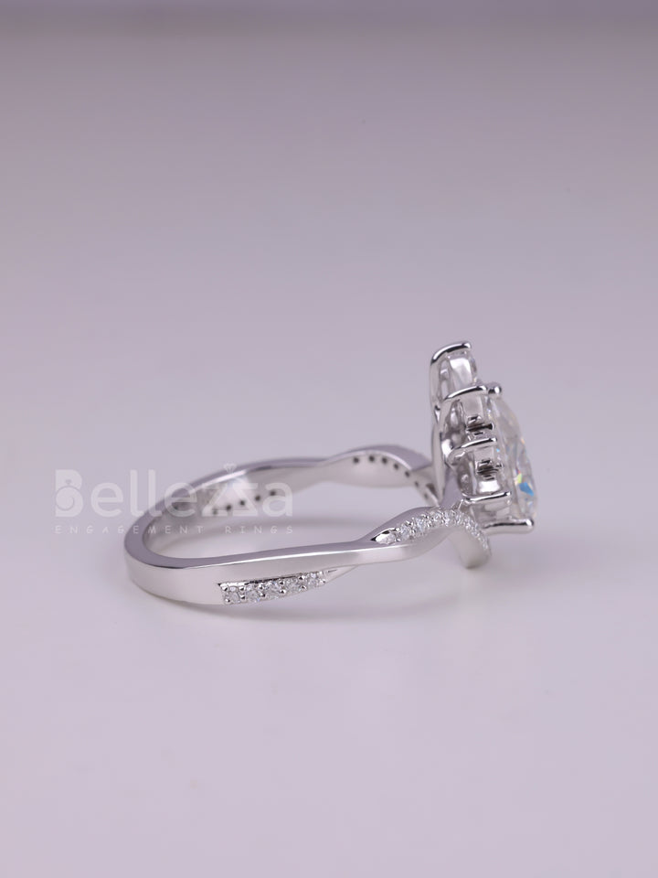 1.50CT Pear Cut Curved Moissanite Cluster Engagement Ring