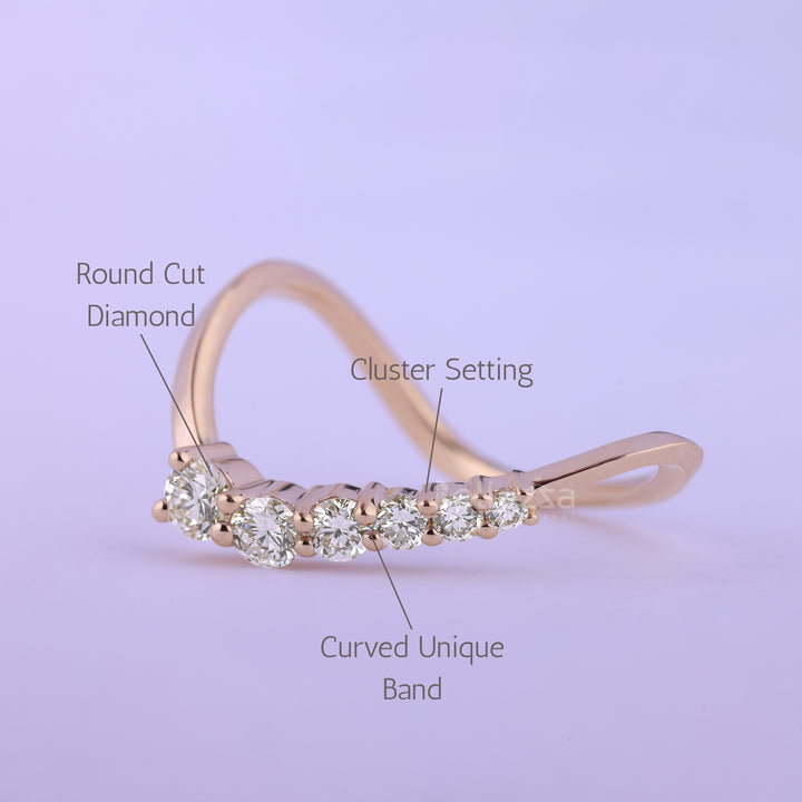 Round Cut Cluster Diamond Curved Moissanite Wedding Band