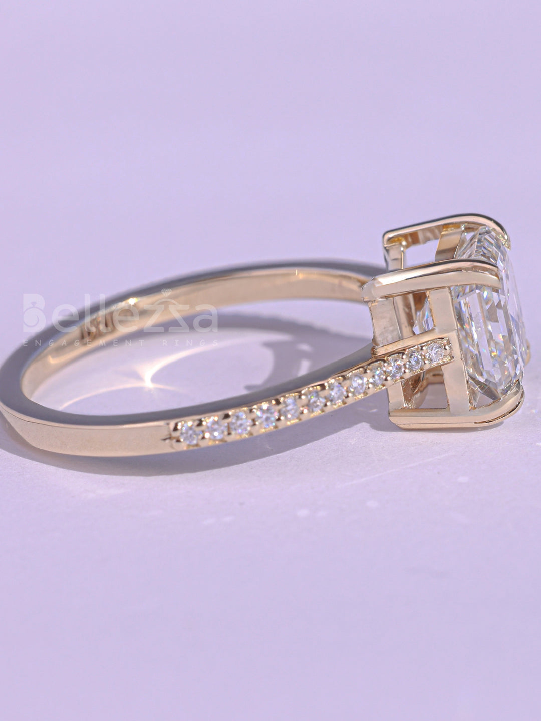 1.0CT Asscher Cut Pave Setting Moissanite Engagement Ring