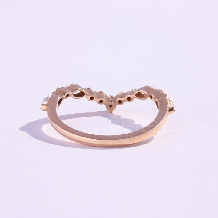 Marquise & Round Cut Curved Wedding Band - Ready to Ship