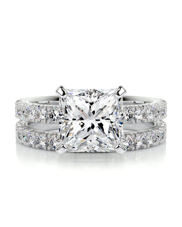 2.0 CT Princess Solitaire & Pave Setting F-VS CVD Diamond Bridal Set