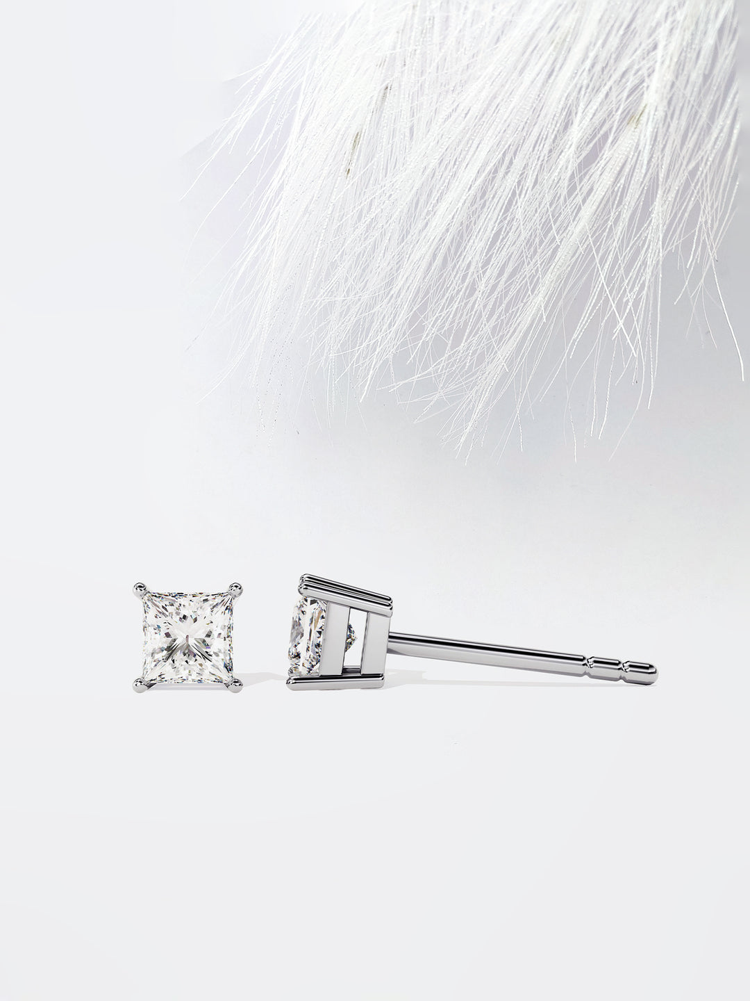 Princess Cut Solitaire Moissanite Stud Diamond Earrings For Women