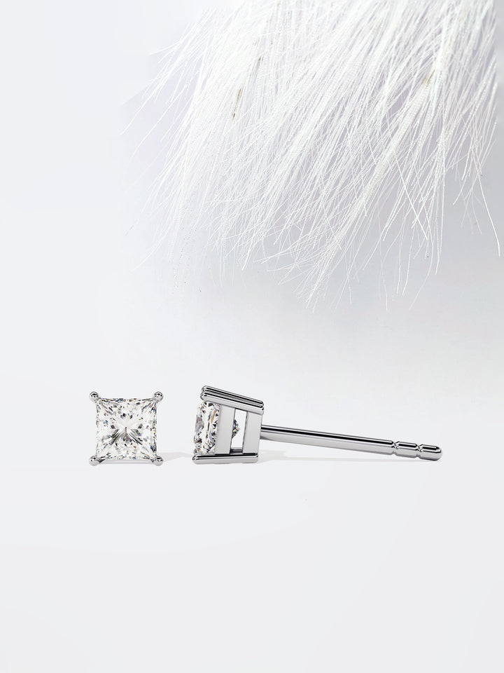Princess Cut Solitaire Moissanite Stud Diamond Earrings For Women