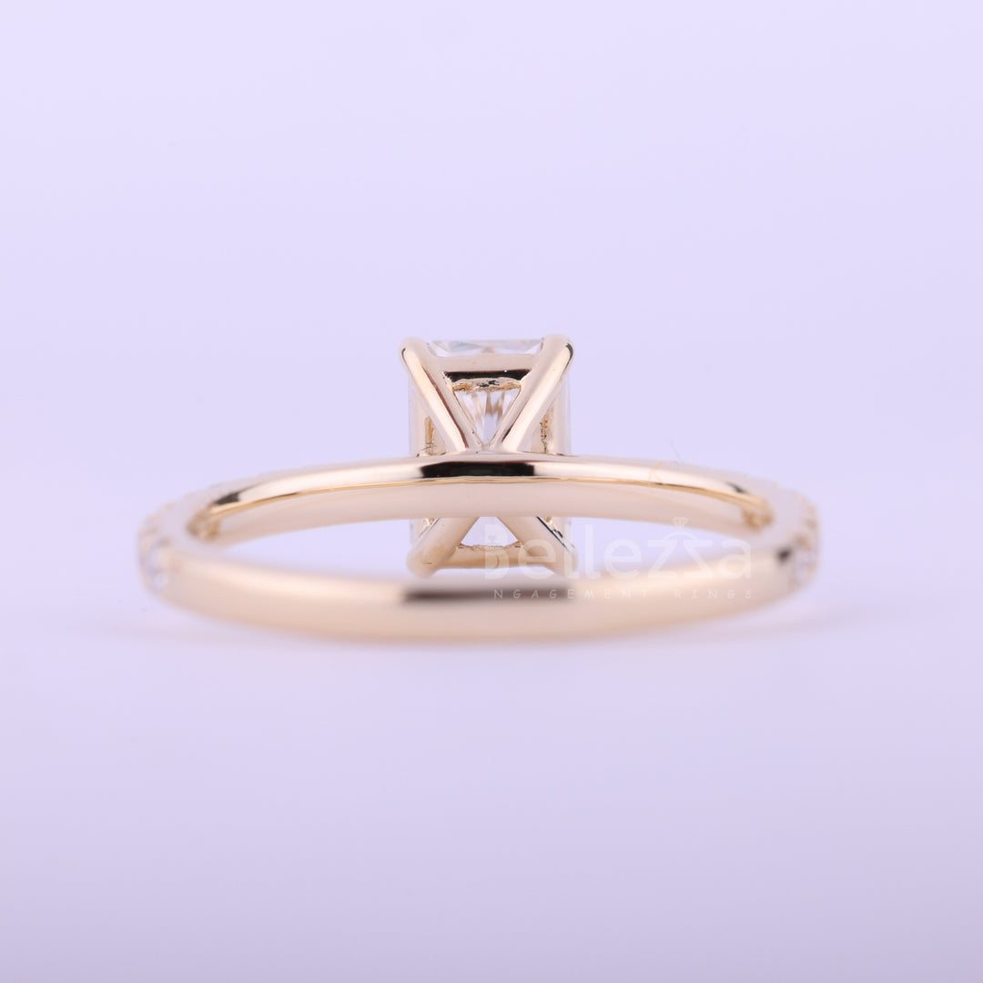 1.0CT Radiant Cut Pave Setting moissanite Engagement Ring