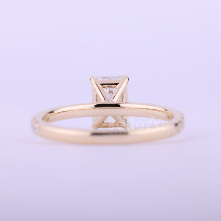 1.0CT Radiant Cut Pave Setting moissanite Engagement Ring