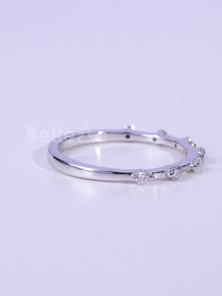 Round Cut Diamond Petite Pave Setting Moissanite Wedding Band