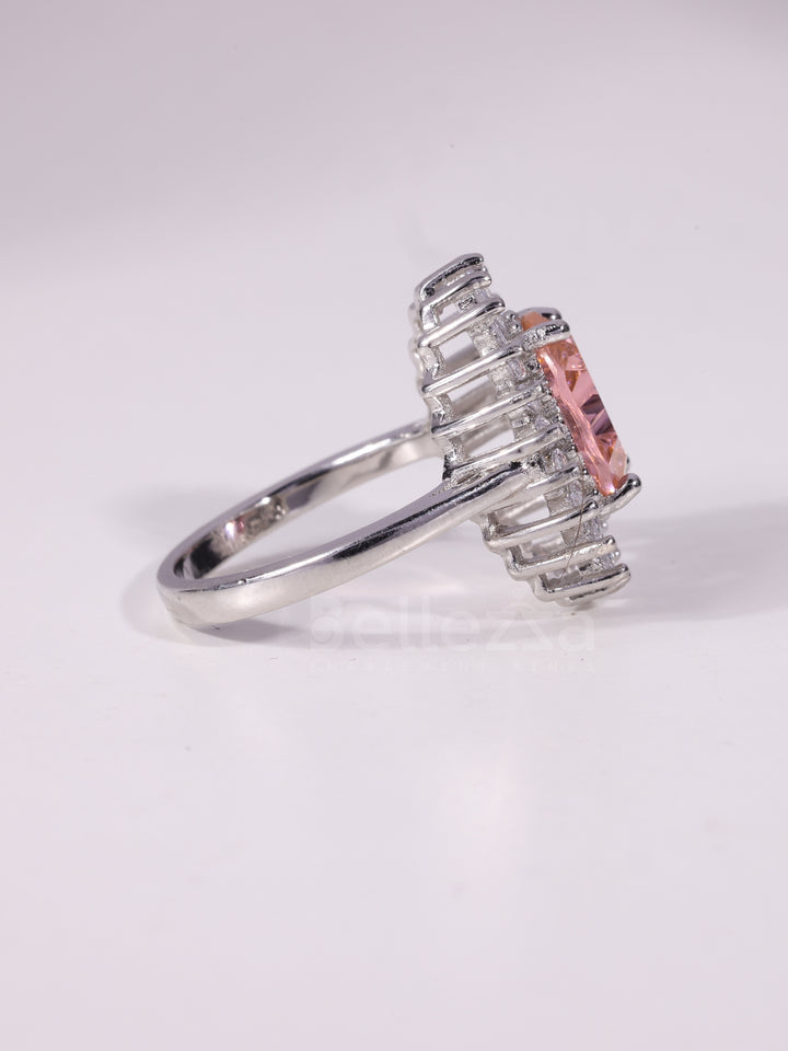 1.50CT-2.50CT Oval Cut Orangy Pink Cluster Diamond Engagement Ring