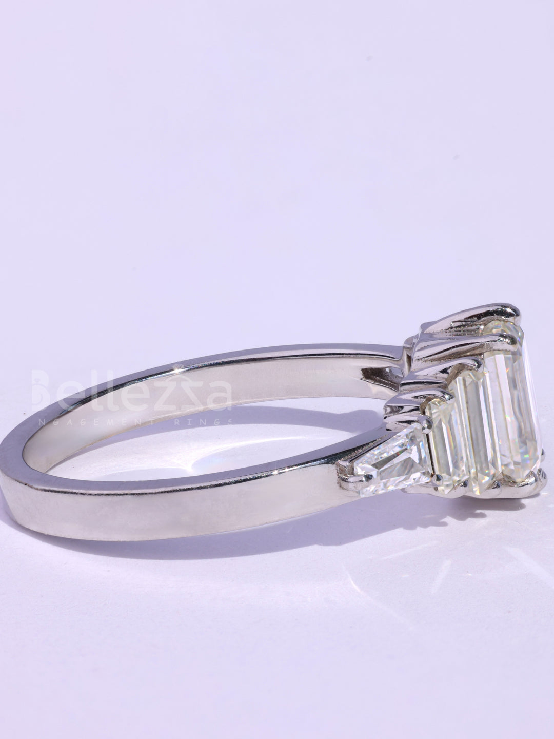 Emerald Cut Cluster Diamond Moissanite Engagement Ring