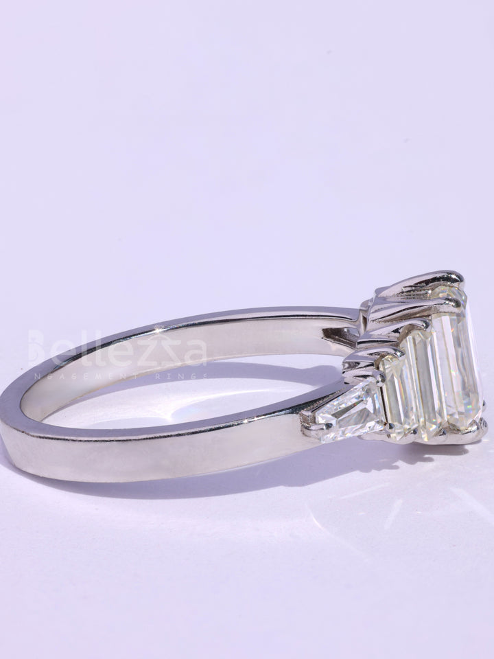 Emerald Cut Cluster Diamond Moissanite Engagement Ring