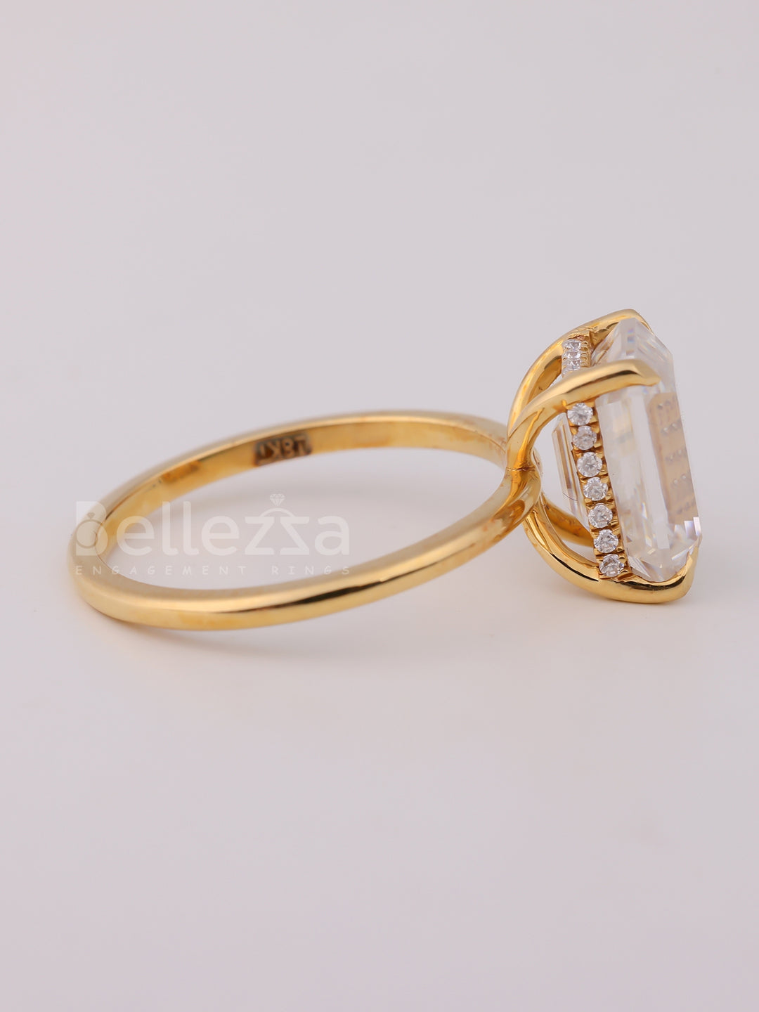 2.0CT Emerald Cut Diamond Hidden Halo Moissanite Engagement Ring