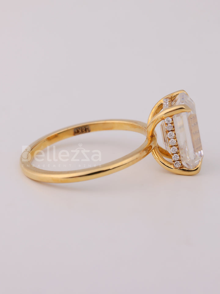 2.0CT Emerald Cut Diamond Hidden Halo Moissanite Engagement Ring