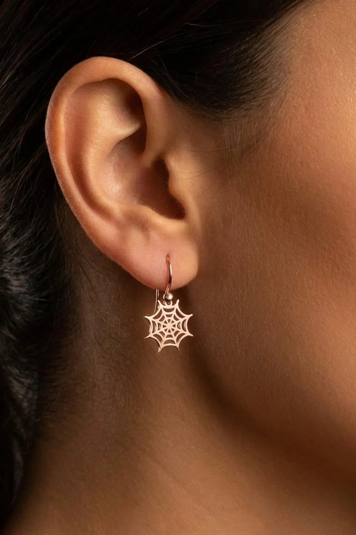 14K Spider Web Halloween Earrings for Women