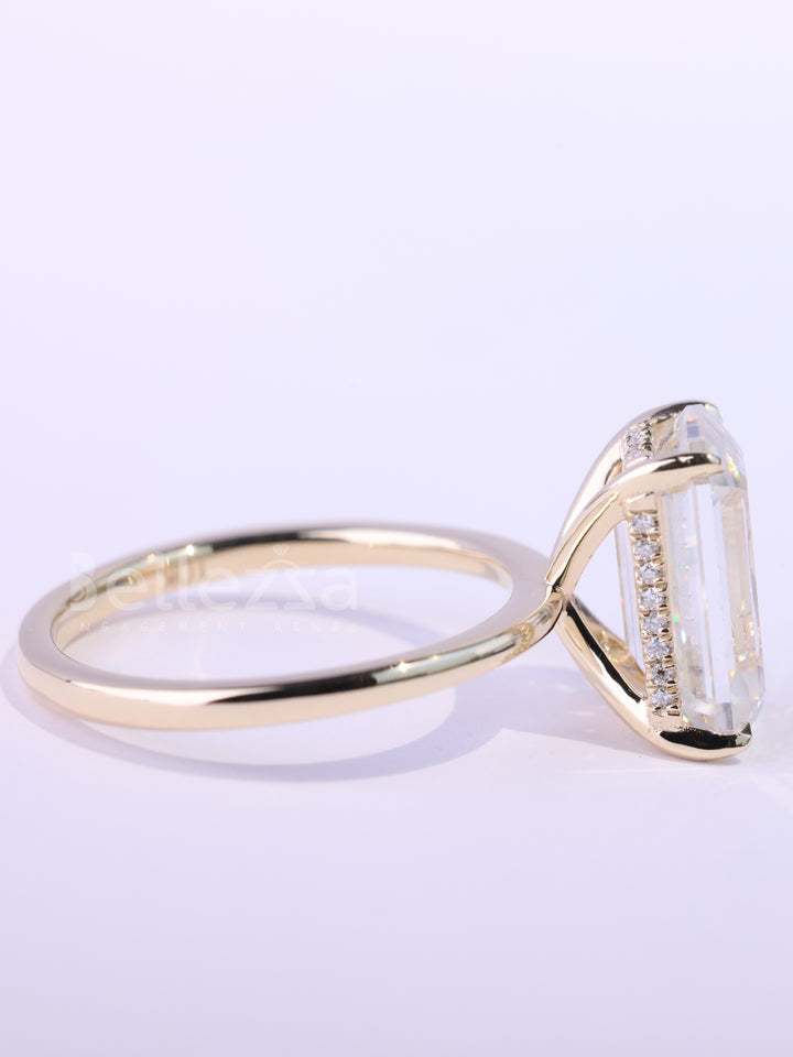 1.50CT Elongated Emerald Cut Hidden Halo Engagement Ring