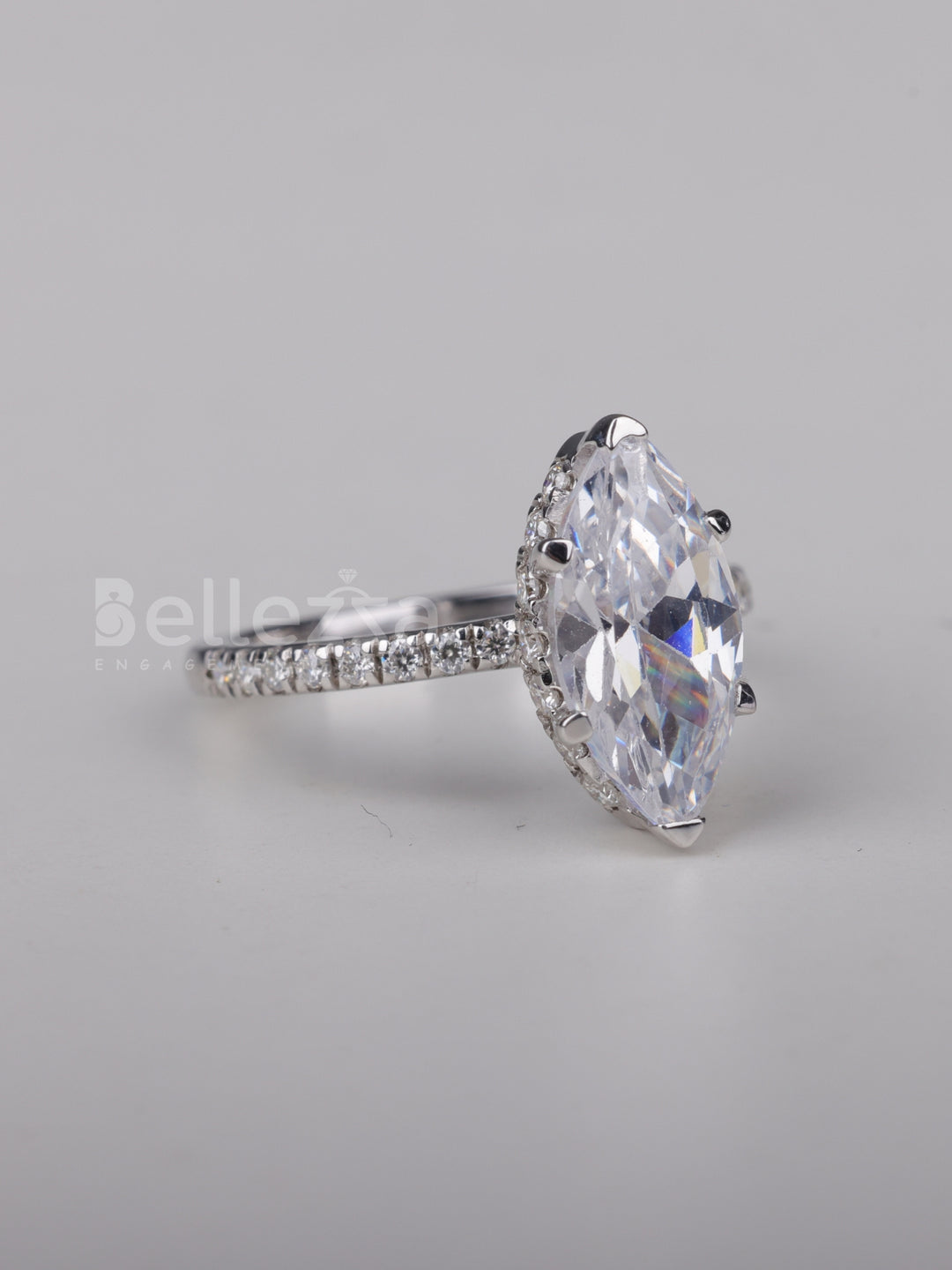 1.0CT Marquise Cut Pave Setting Moissanite Engagement Ring