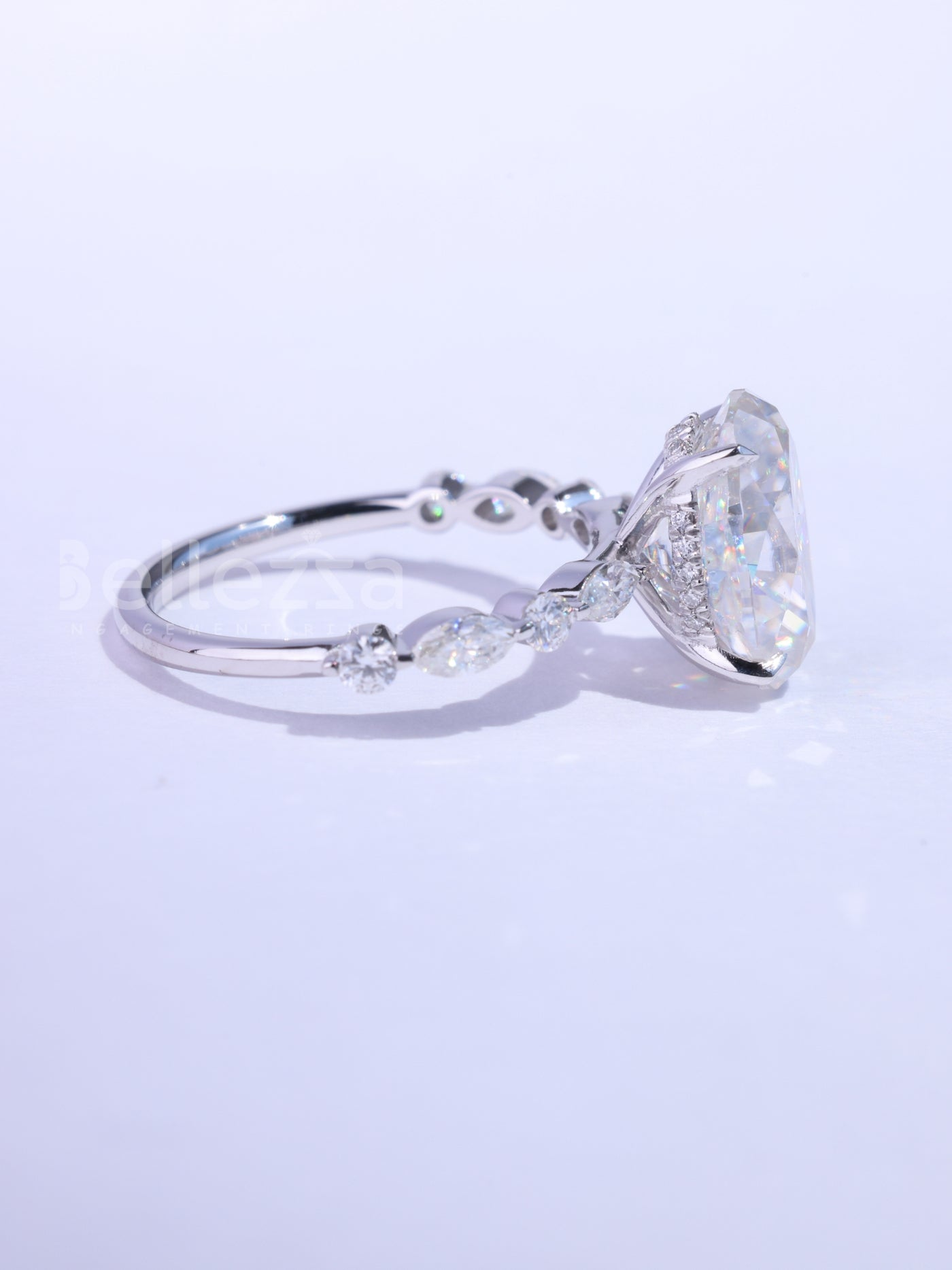 1.50CT Oval Cut Pave Setting Moissanite Engagement Ring