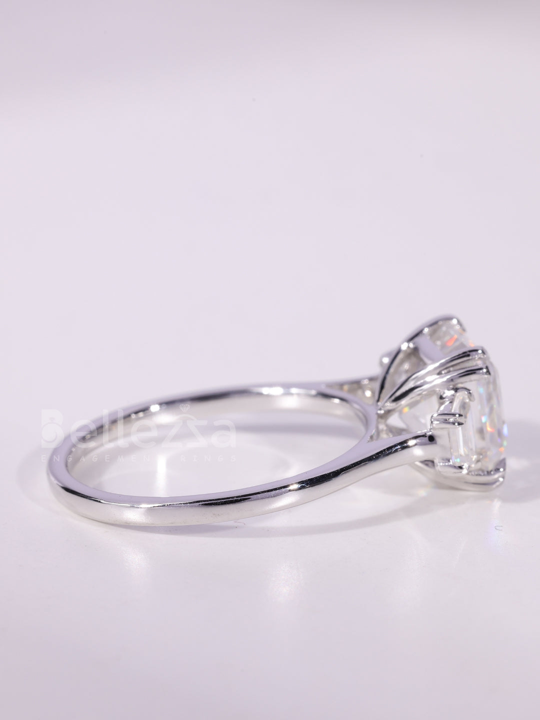2.0CT-4.0CT Asscher Cut Three Stone Moissanite Engagement Ring