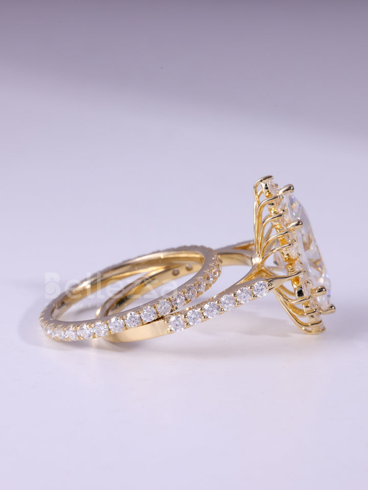 3.0CT Marquise Cut Cluster Vintage Moissanite Bridal Ring Set