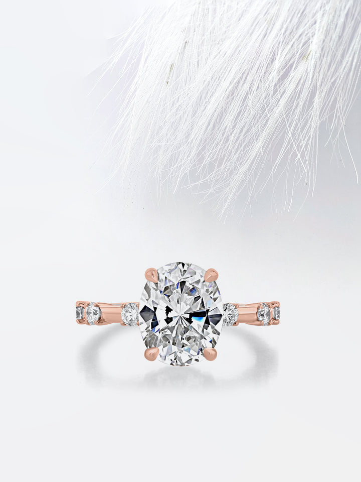 2.5CT Oval Cut Petite Pave Moissanite Diamond Engagement Ring in Yellow Gold