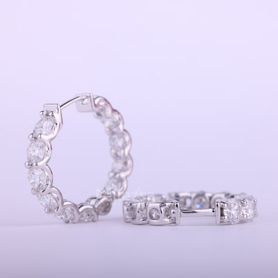 Round Cut Inside-Outside Diamond Moissanite Hoop Earrings