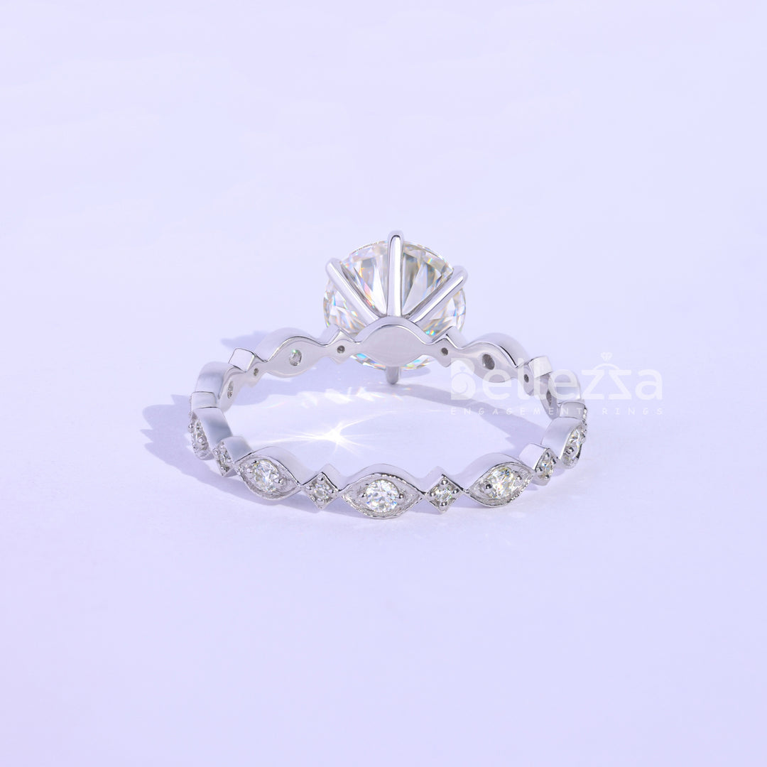 2.0CT Round Cut Vintage Moissanite Engagement Ring - Ready To Ship