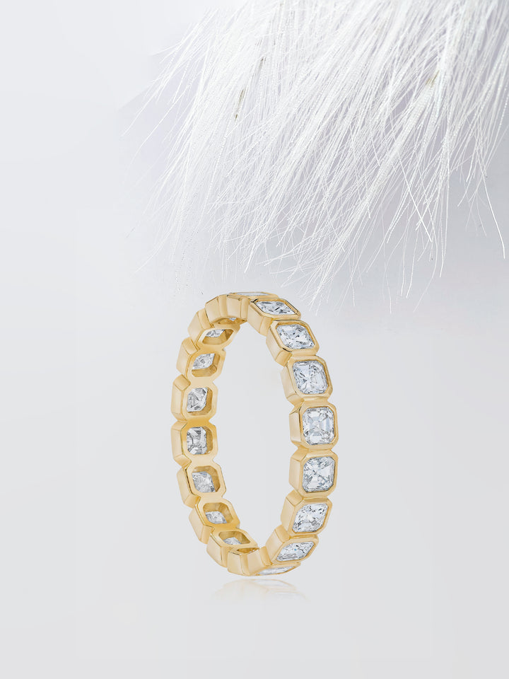 Asscher Cut Bezel Diamond Wedding Band For Women