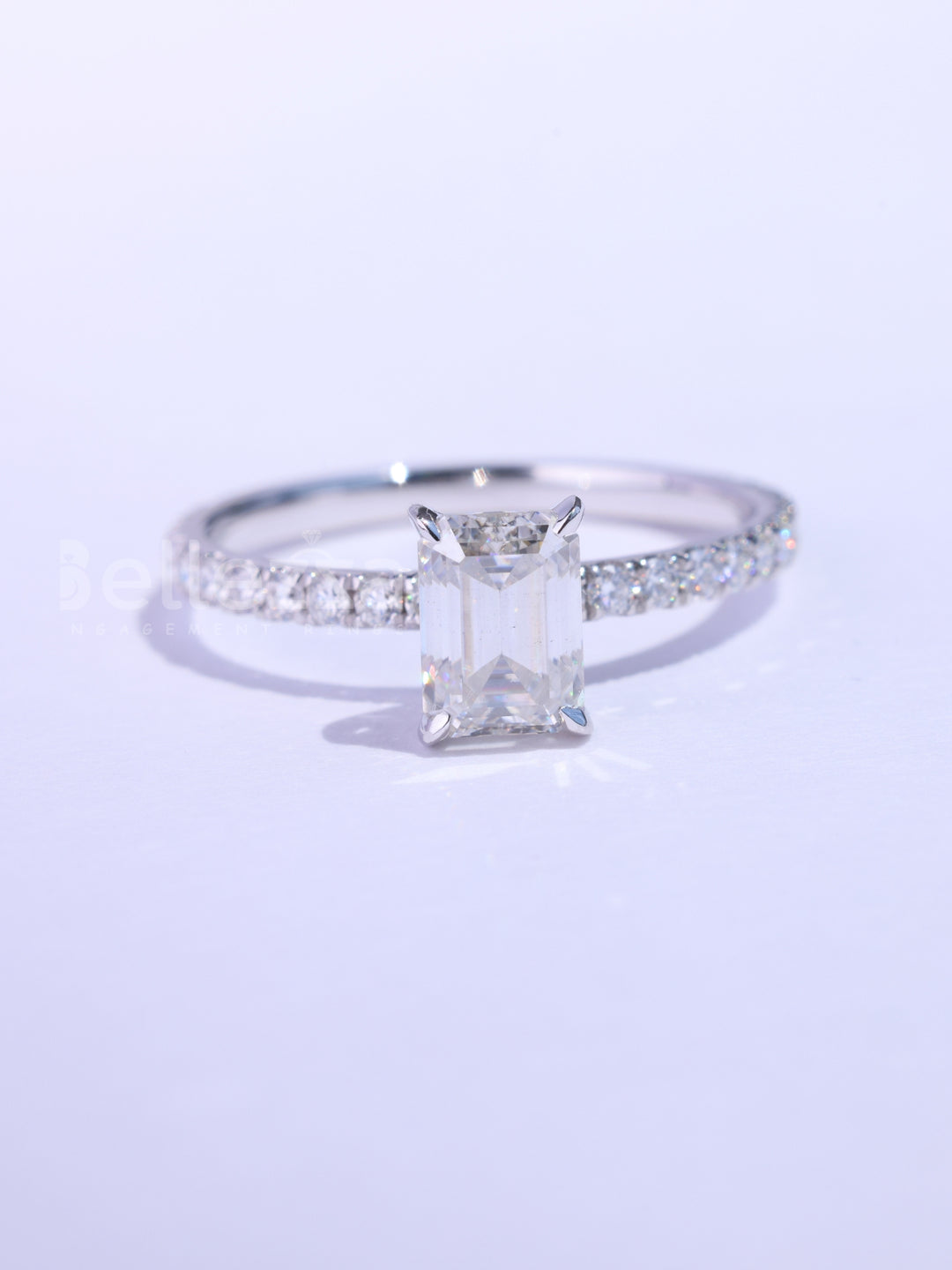 1.0CT Emerald Cut Pave Setting Moissanite Engagement Ring