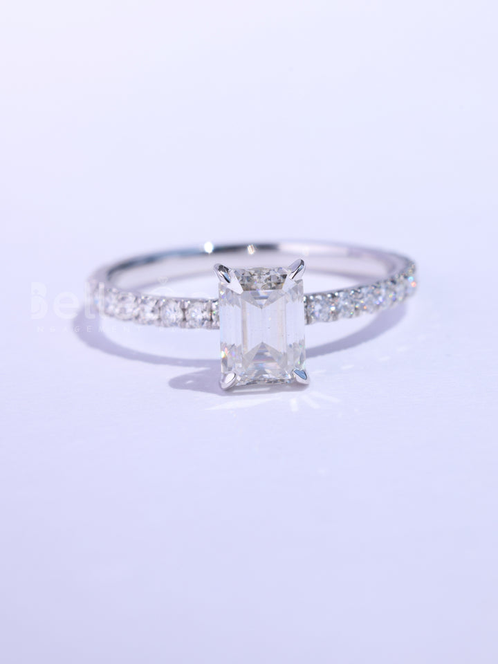 1.0CT Emerald Cut Pave Setting Moissanite Engagement Ring