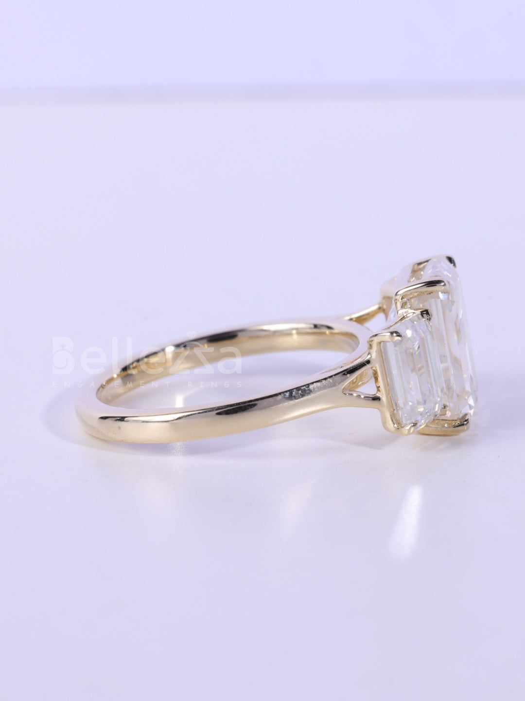 2.0CT-3.0CT Emerald Cut Three Stone Moissanite Engagement Ring
