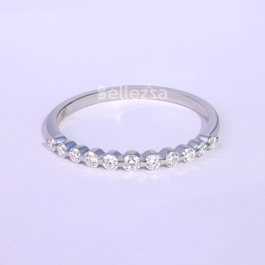 Round Diamond Bubble Pave Moissanite Wedding Band - Ready To Ship