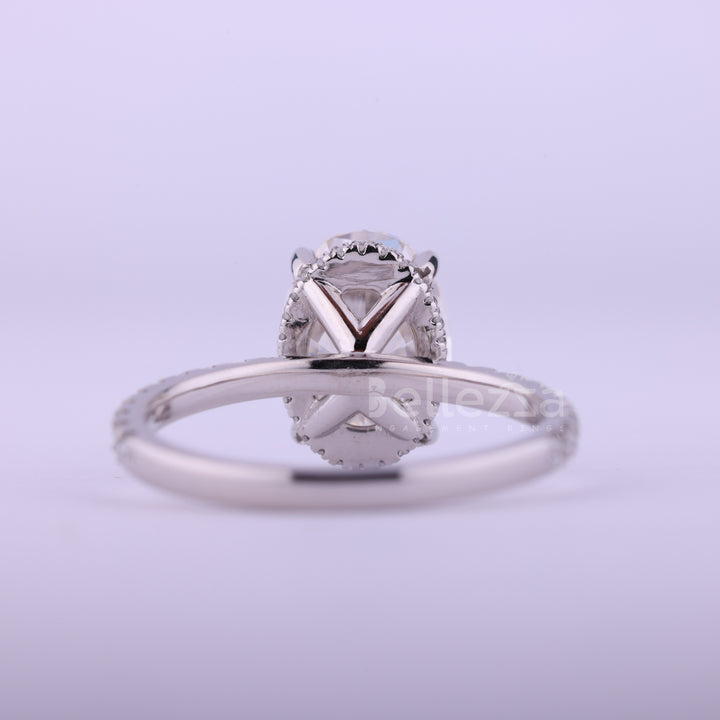 2.0CT Oval Cut Hidden Halo Moissanite Engagement Ring