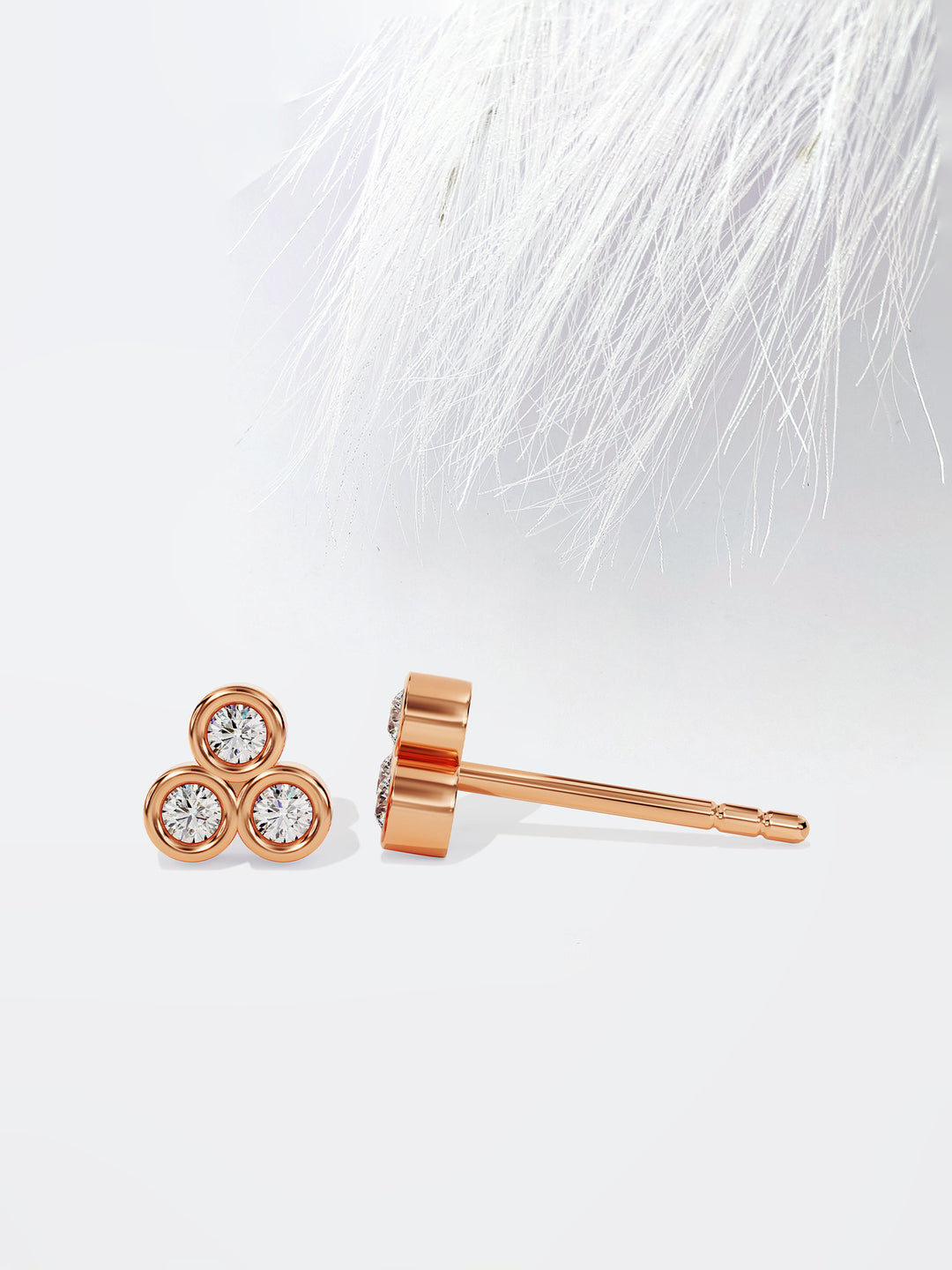 Round Cut Trio Bezel Moissanite Stud Diamond Earrings For Women