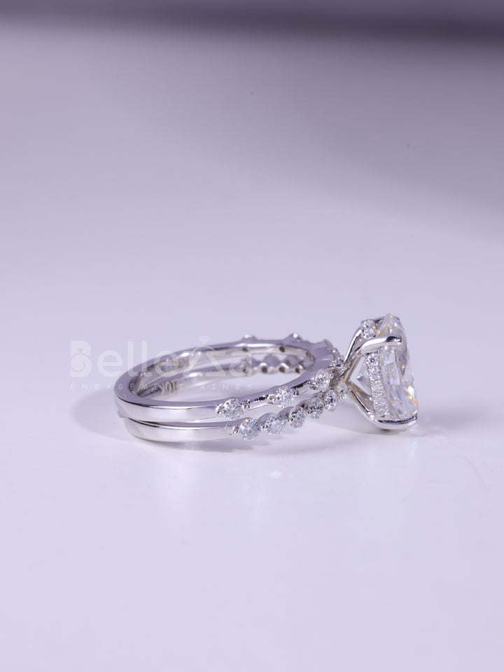 1.50CT Oval Cut Pave Setting Moissanite Bridal Ring Set