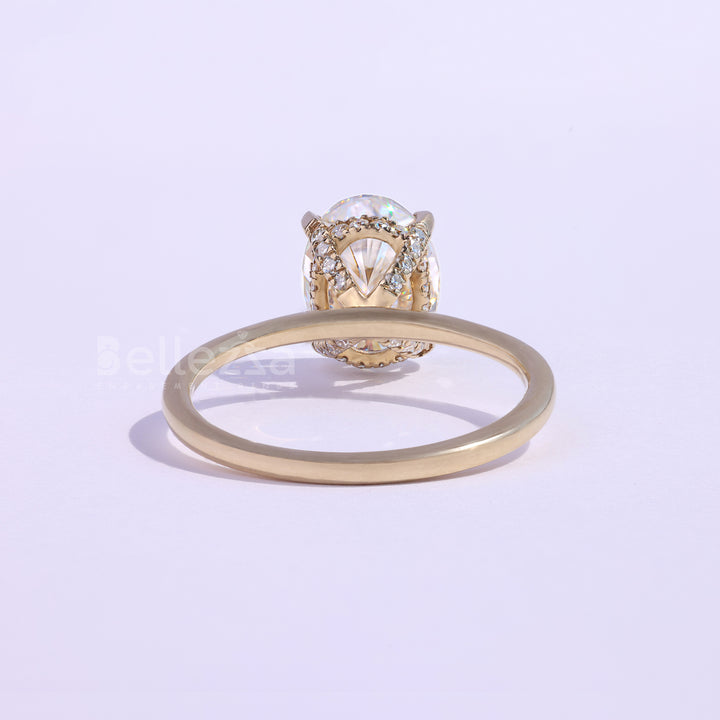 2.0CT Oval Cut Moissanite Hidden Halo Engagement Ring - Ready to ship