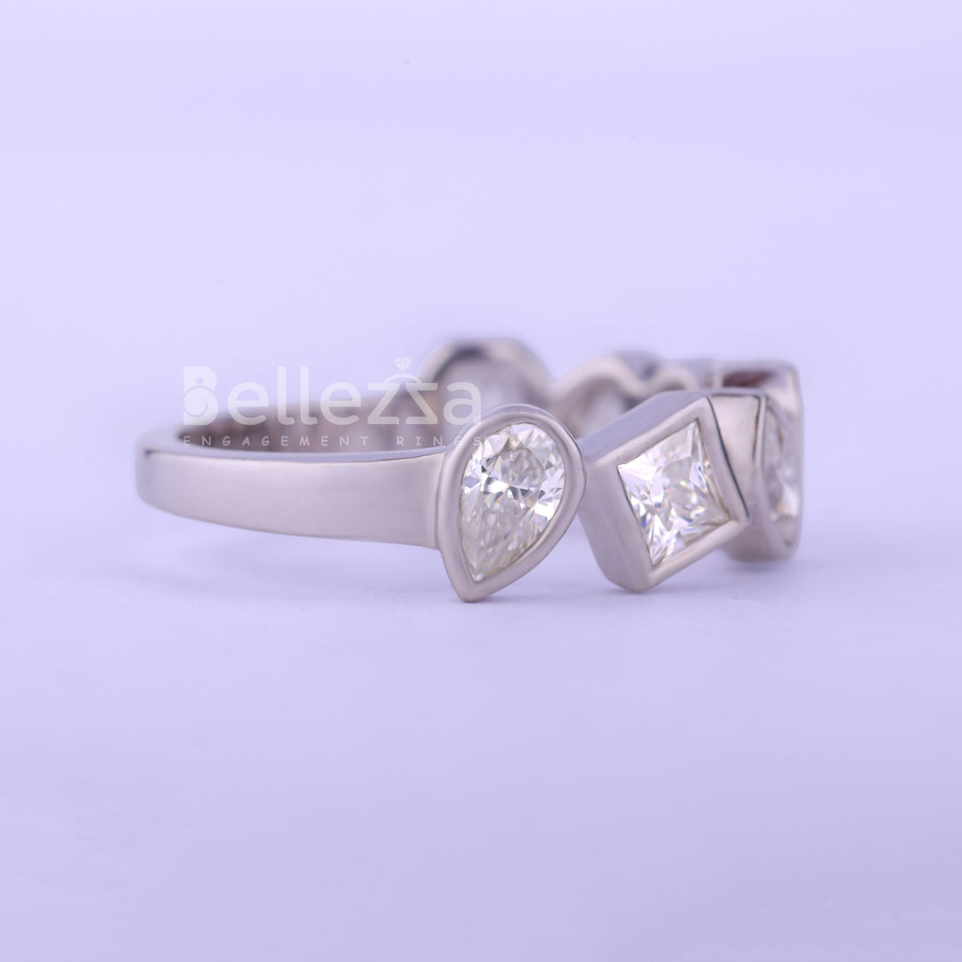 Multi Diamond Bezel Setting Unique Wedding Band - Ready To Ship