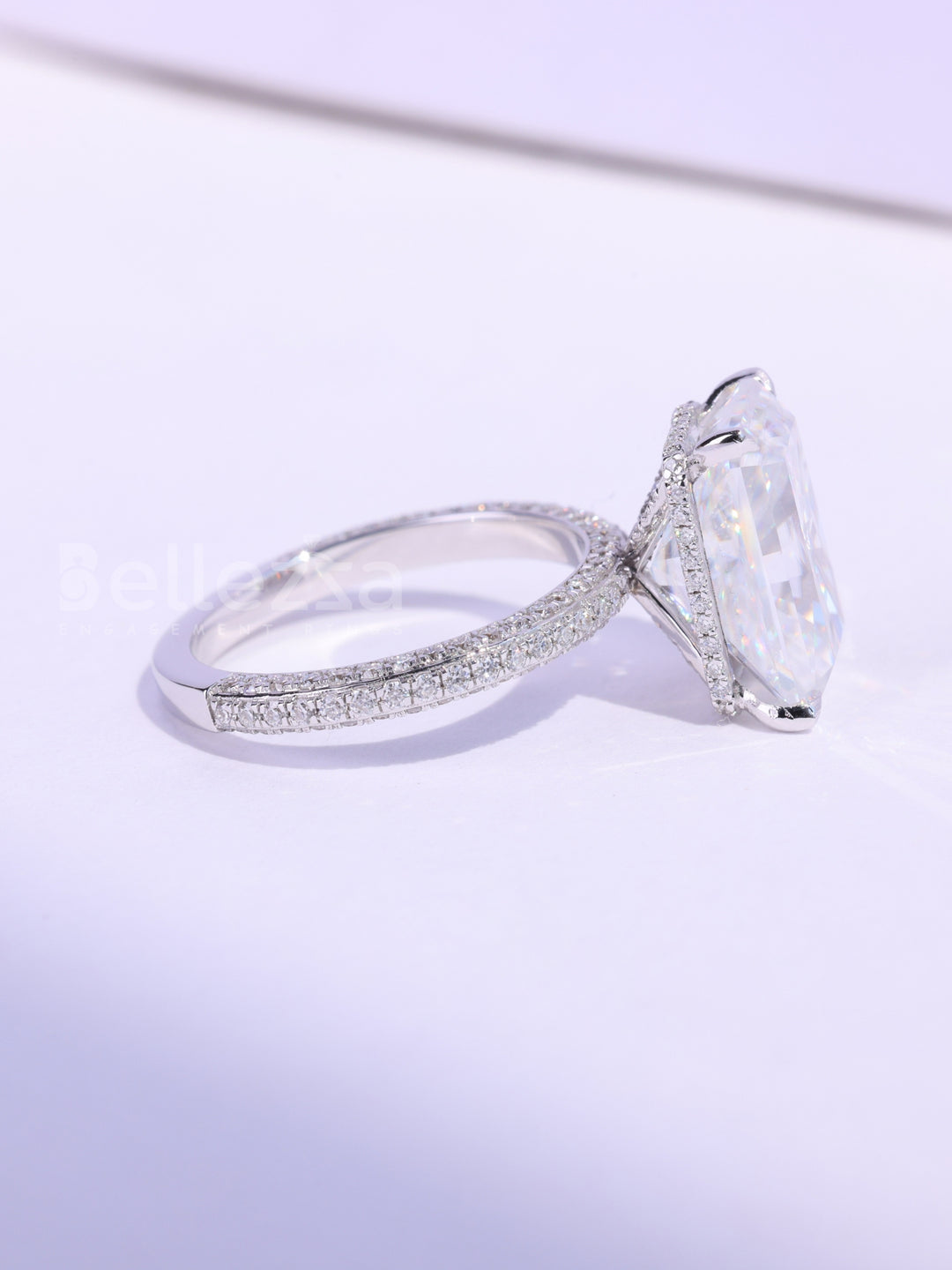 3.0CT Radiant Cut Three Side Pave Setting Moissanite Engagement Ring