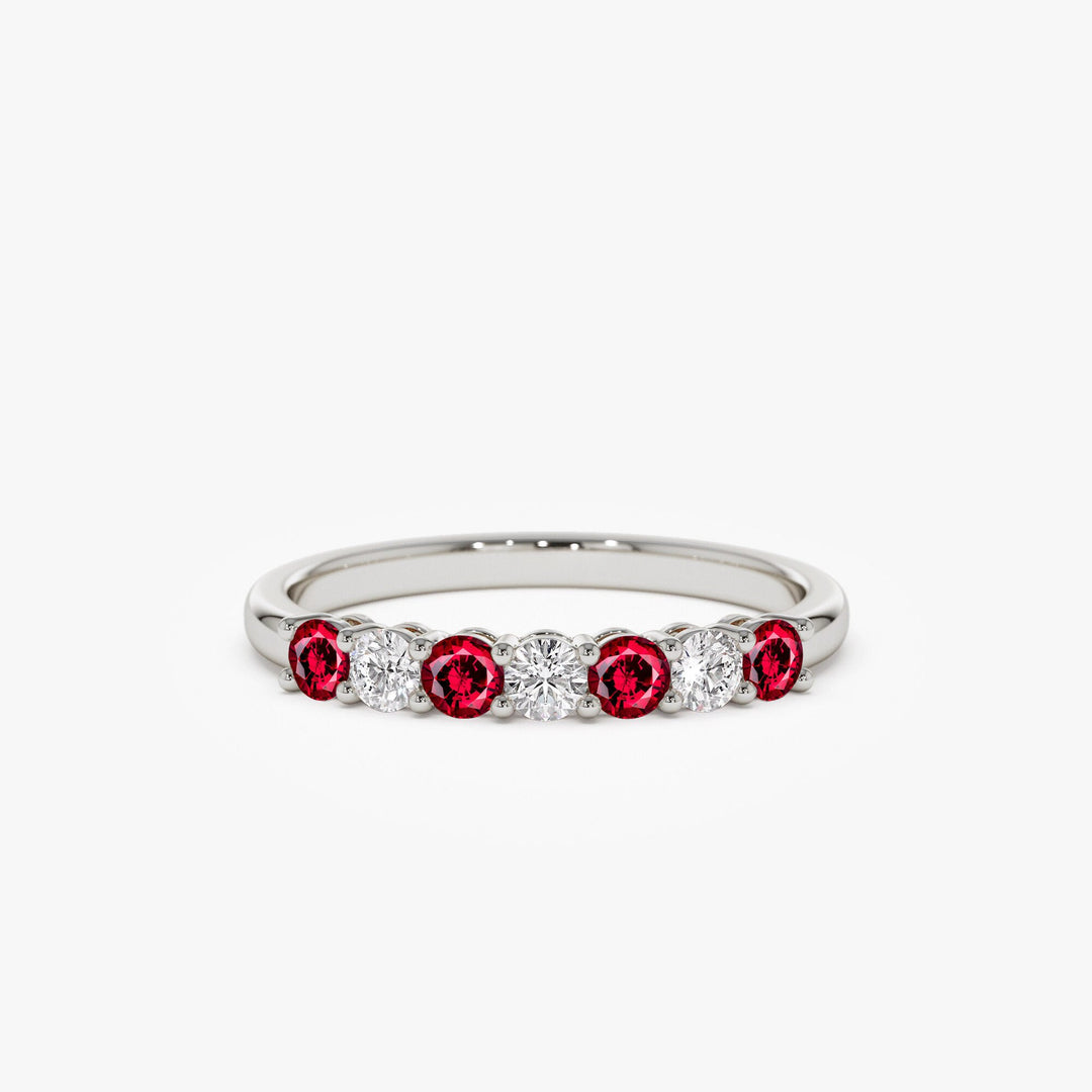 Round Ruby and Diamond Wedding Band for Mother