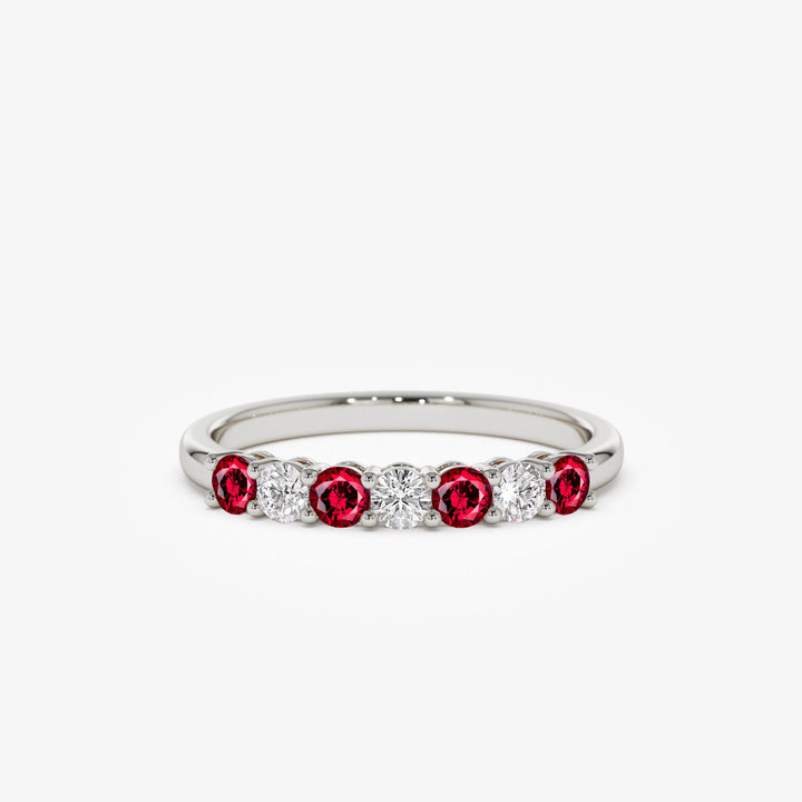 Round Ruby and Diamond Wedding Band for Mother