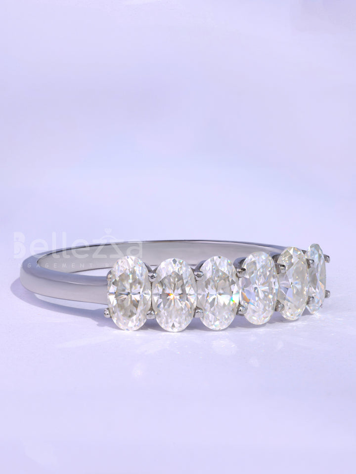 Oval Cut Six Diamond Moissanite Wedding Band