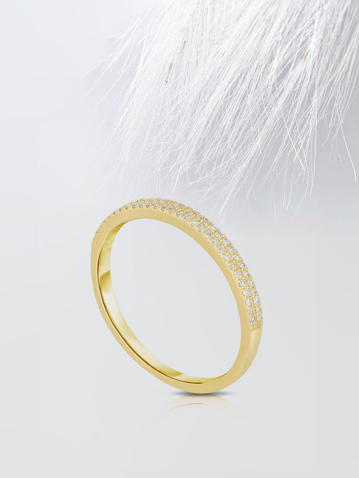 Round Cut Double Row Pave Stackable Diamond Wedding Band