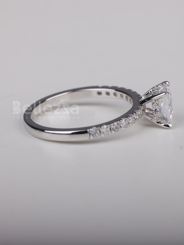 1.0CT Princess Cut Diamond Pave Setting Moissanite Engagement Ring