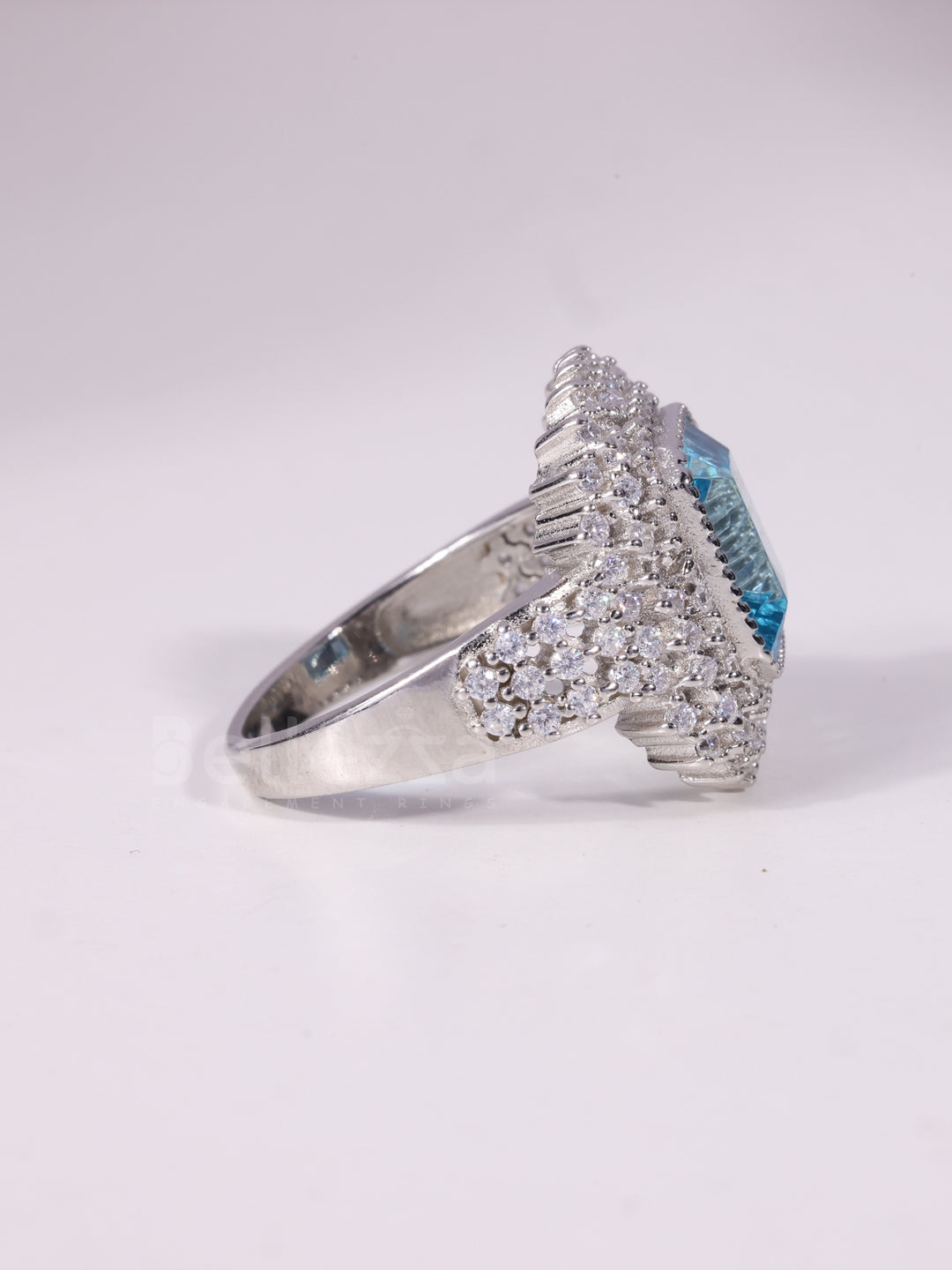 1.50CT-3.50CT Emerald Cut Blue Stone Cluster Engagement Ring