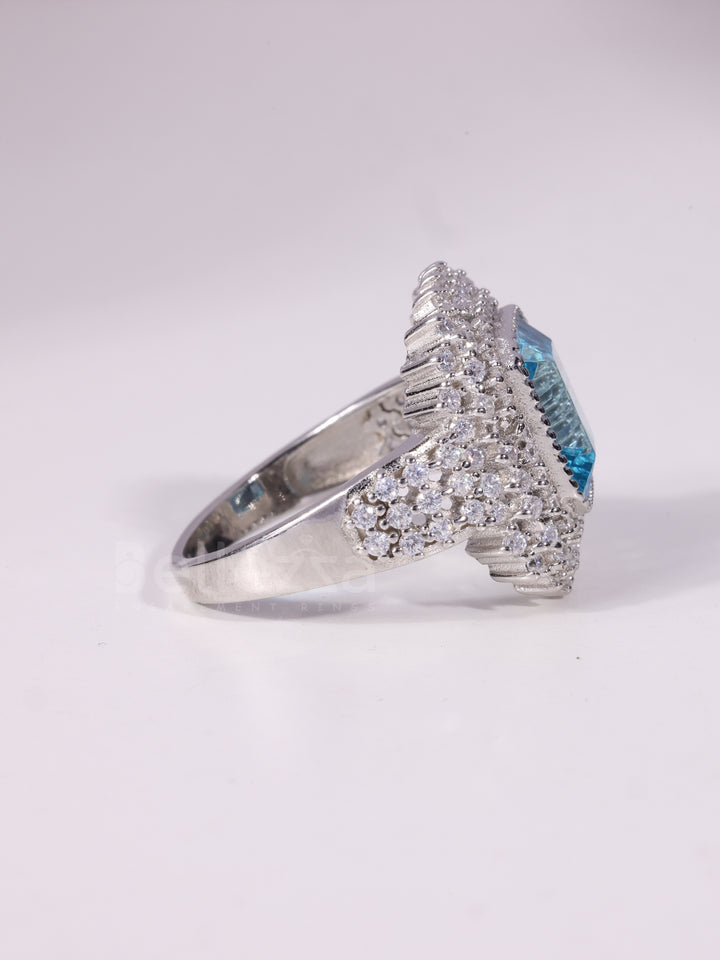 1.50CT-3.50CT Emerald Cut Blue Stone Cluster Engagement Ring