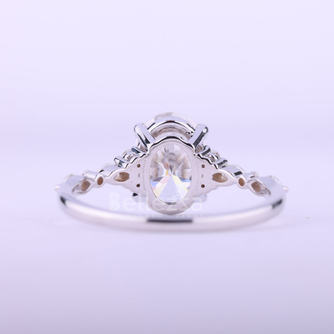 1.50CT Oval Cut Cluster Diamond Moissanite Engagement Ring