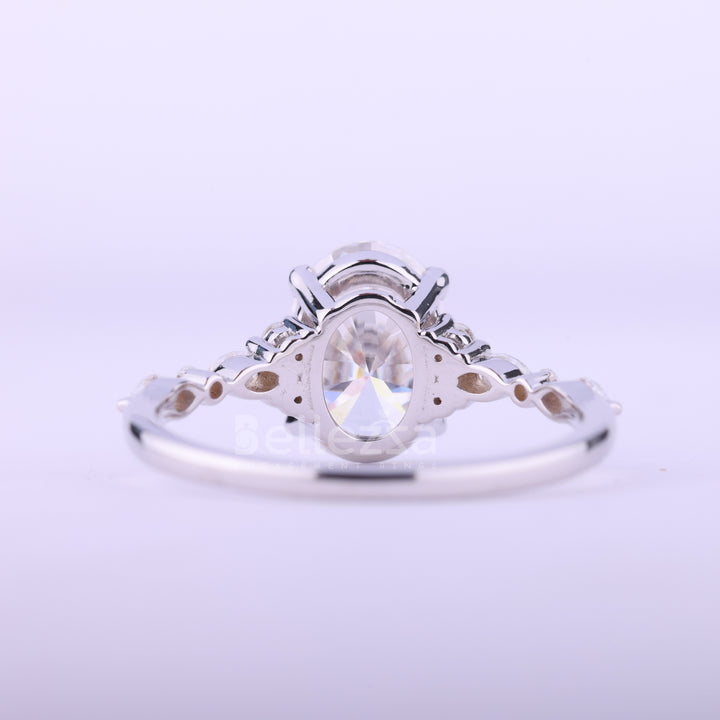 1.50CT Oval Cut Cluster Diamond Moissanite Engagement Ring