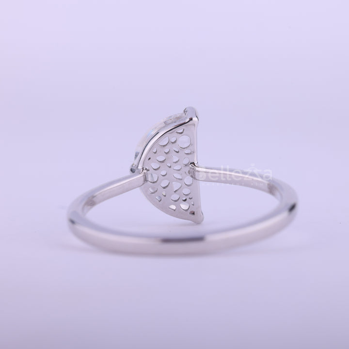 Half Moon Cut Diamond Solitaire Moissanite Engagement Ring